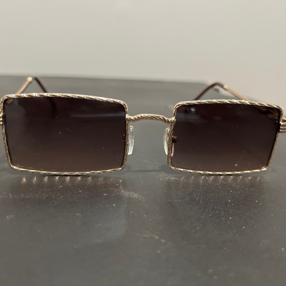 Gold Frame Rectangular Sunglasses - image 2
